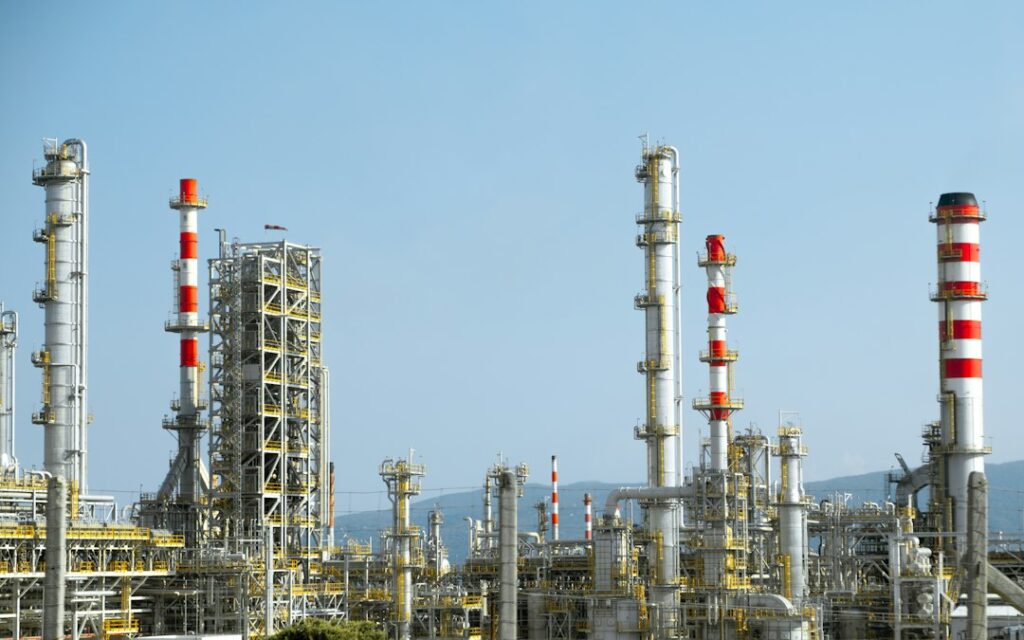 Industrial refinery pipes; illustrative image for India's fuel export tax report
