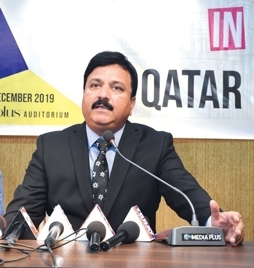 Syed Rafi - President Hyderabadis in Qatar addressing the press conference at Media Plus Auditorium in Hyderabad on Tuesday evening
